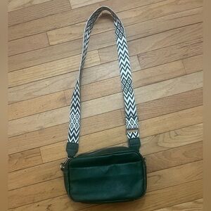 Green Genuine Leather Crossbody Bag with Bohemian Strap